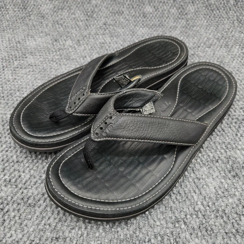Teva Men's 12 Black Flip Flops Leather Thong Sandals Casual Summer Beach Slip On